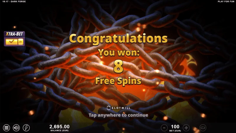 Dark Forge - Free Spins-ის გაშვება სამი scatter-ნიშნით